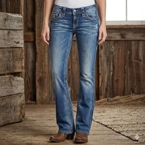 Rock Revival Tori Straight Jeans Women 30 Blue Medium Wash Embroidered